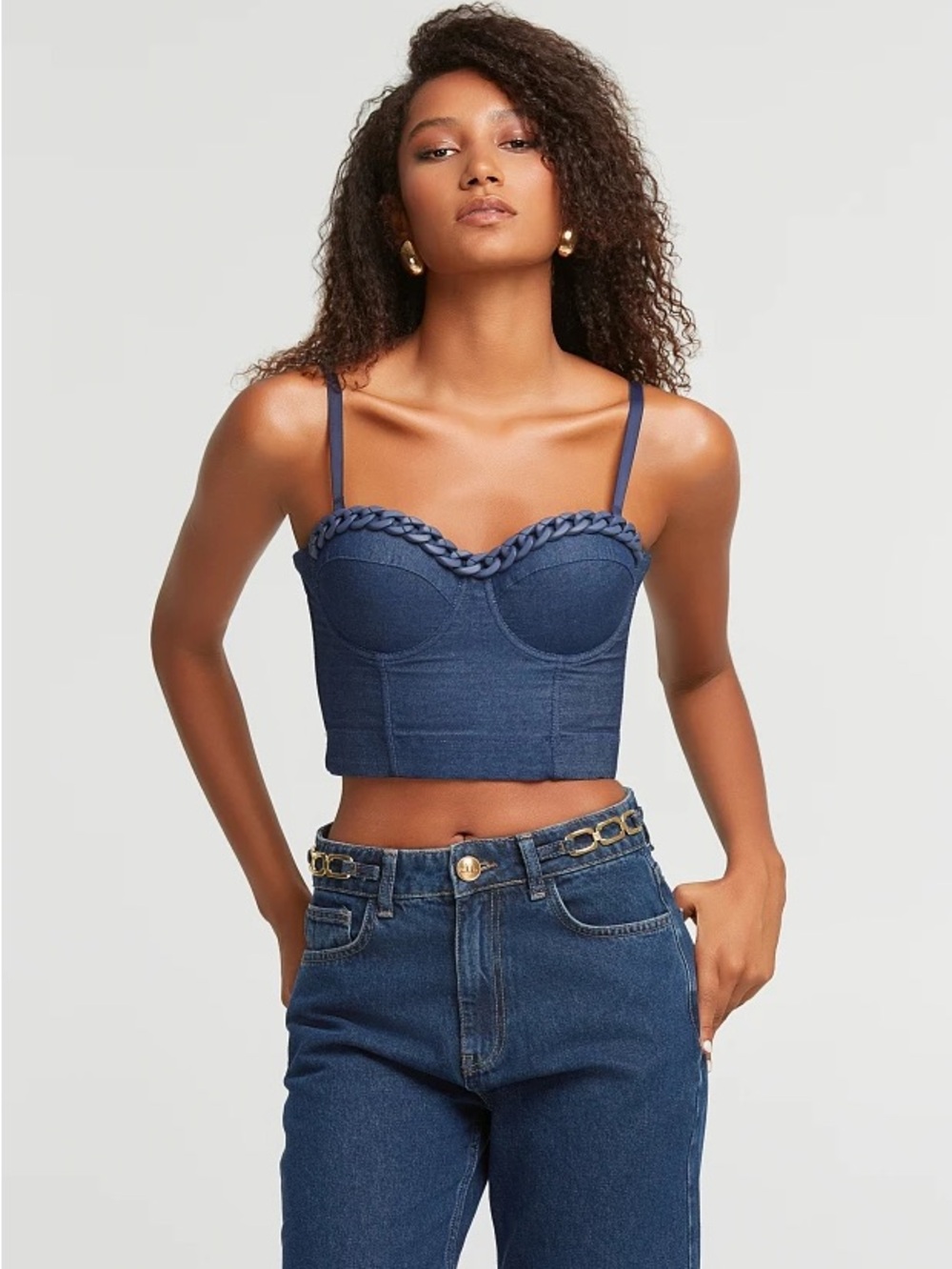 Denim Bra-Crop Cami Top in Dark Blue *No straps*